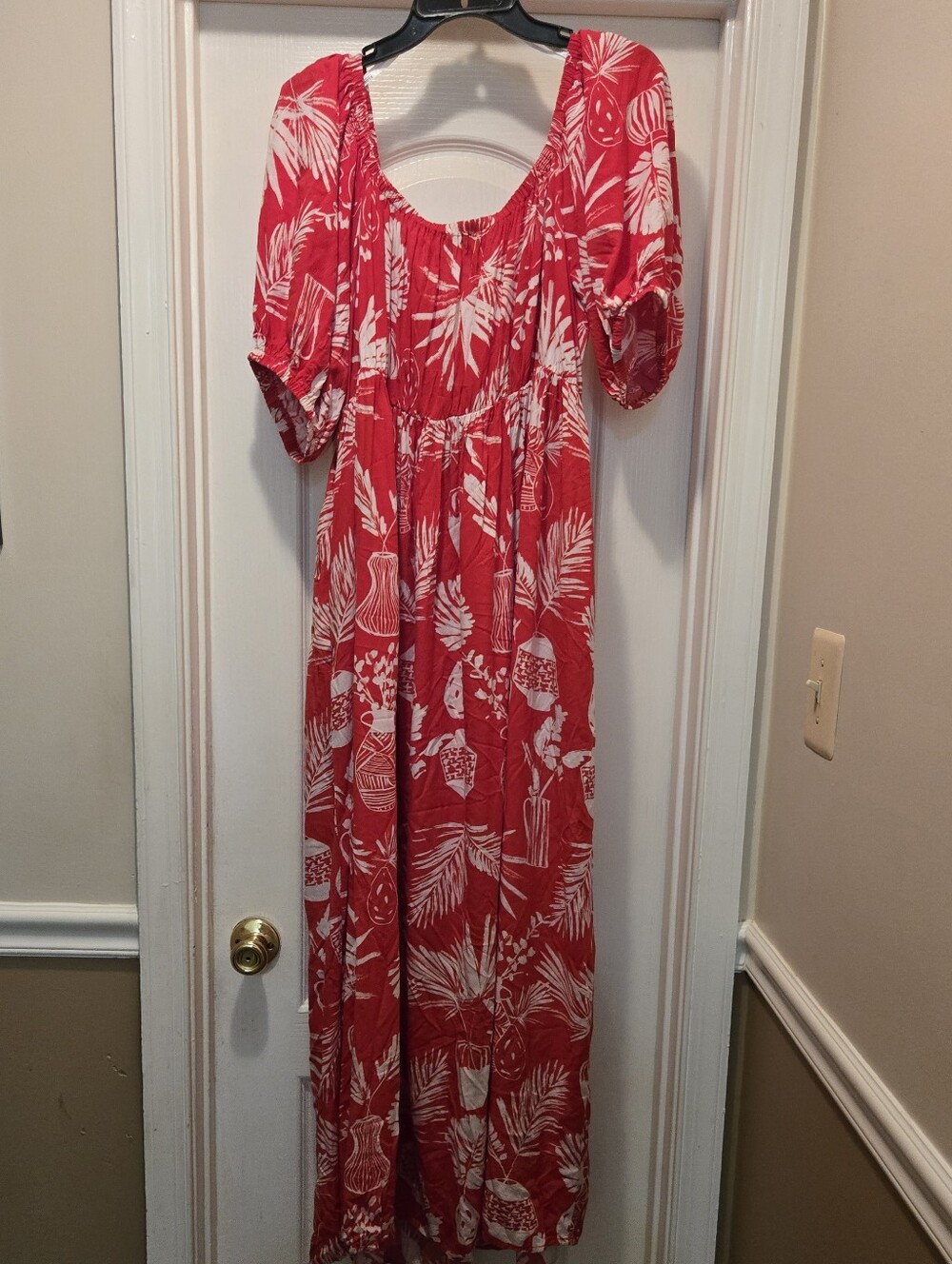 Eloquii Red Tropical-Print Off-Shoulder Maxi Dress Size 18 - Picture 3 of 6
